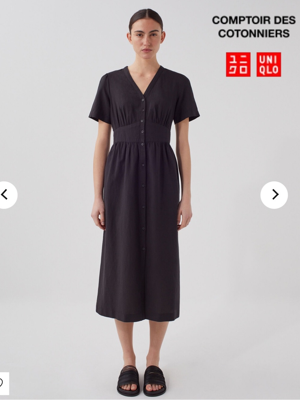 Uniqlo Comptoir Des Cotonniers Black Linen Blend Shirt Dress. Size Medium